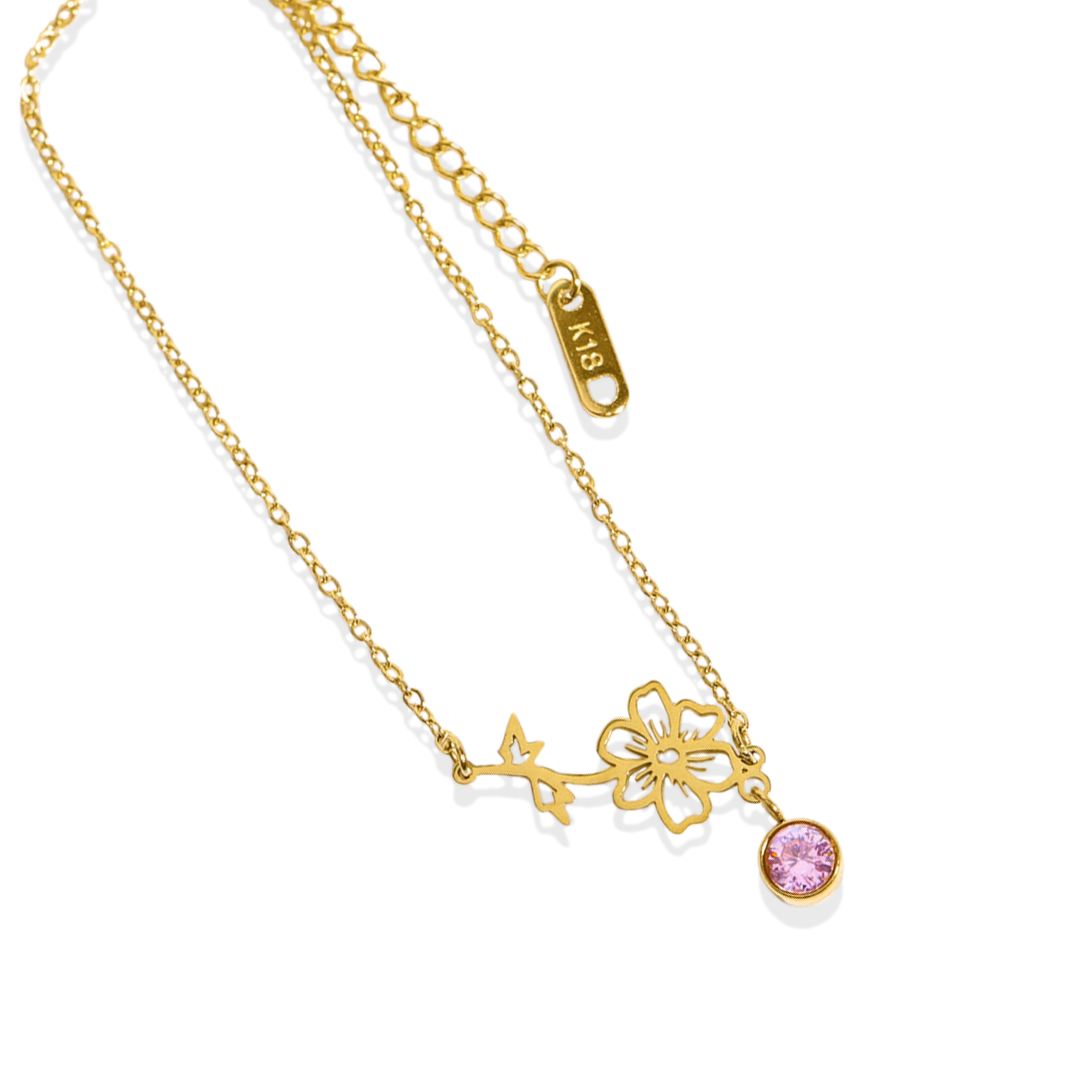Dainty Birth Flower Bracelet with Birthstone Charm