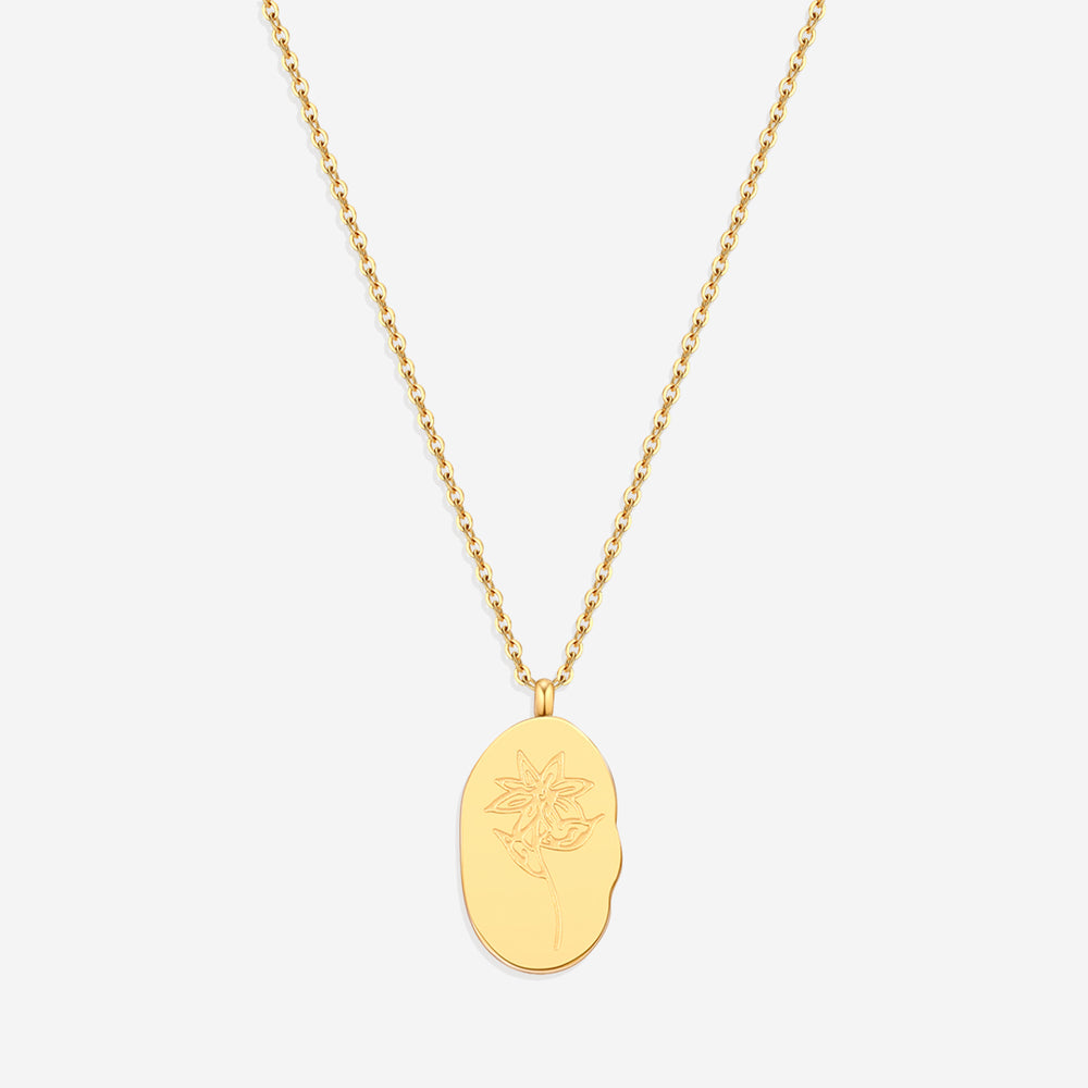 Gold Birth Flower Pendant Necklace - May Lily