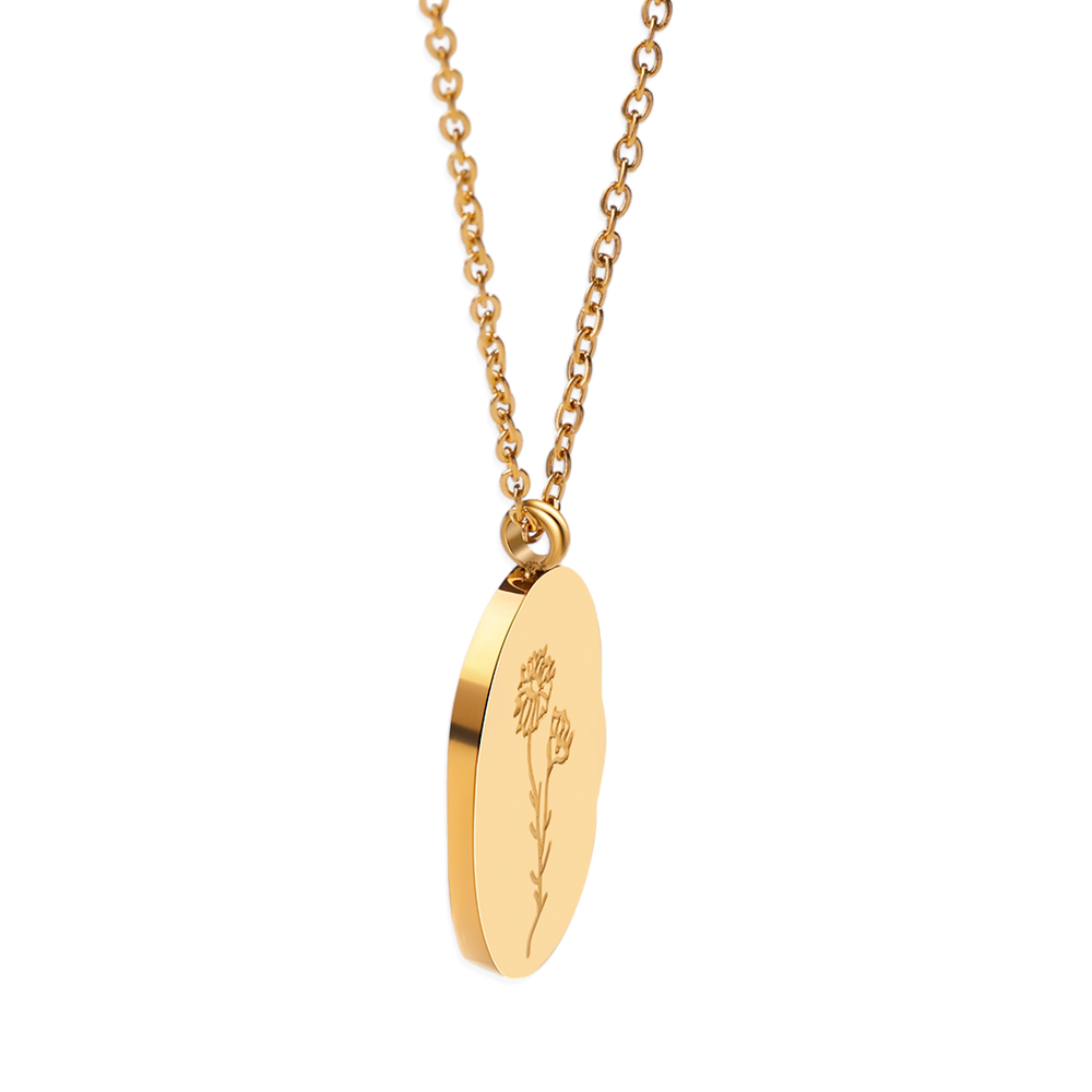 Gold Birth Flower Pendant Necklace - January Carnation