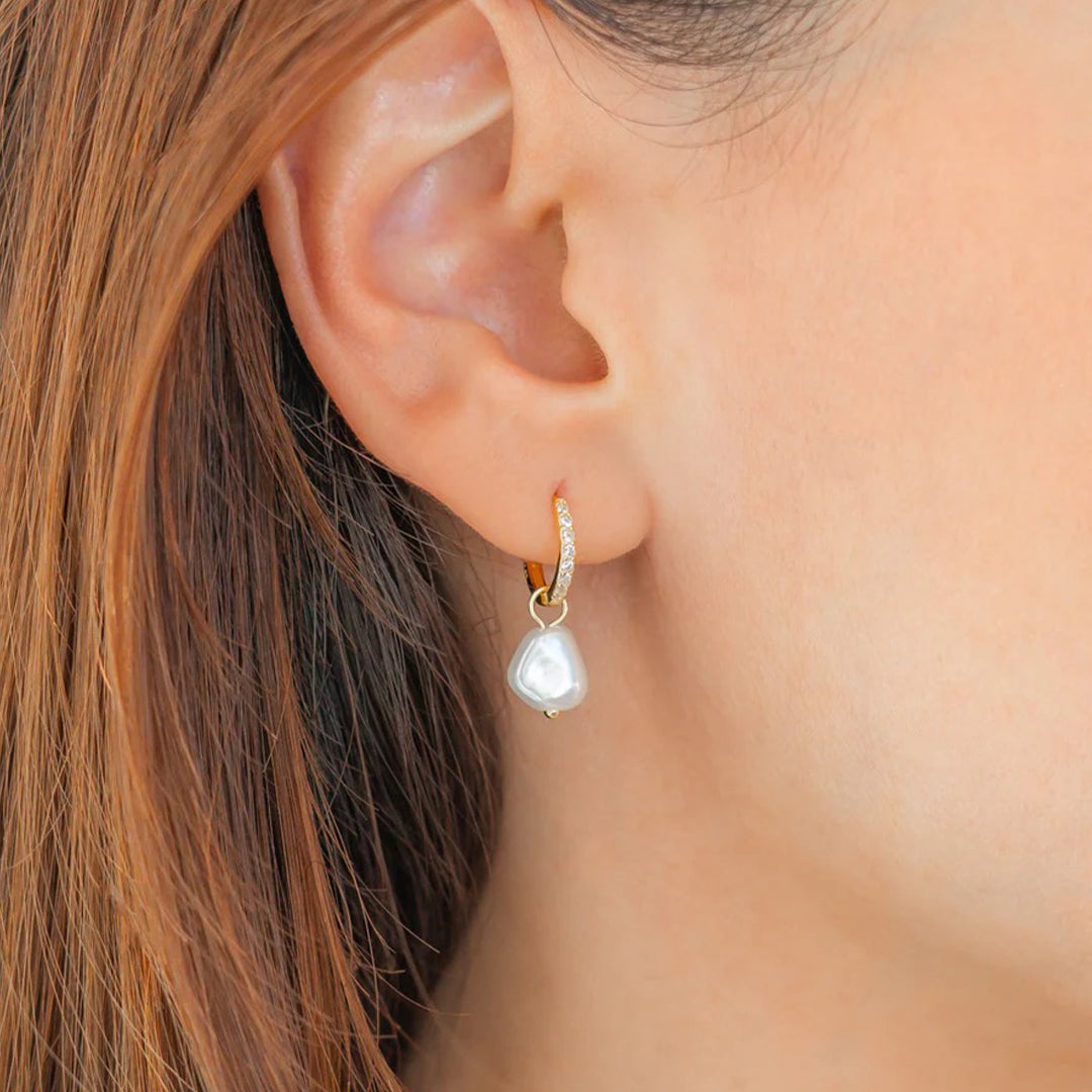 925 Sterling Silver Freshwater Pearl Hinged Hoop Earrings – Women's Pearl & Zircon Jewelry