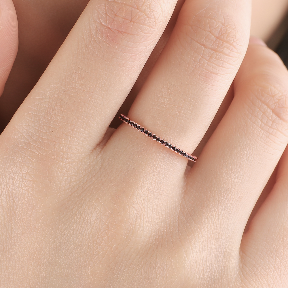 Black Diamond Eternity Stacking Ring - 18k Rose Gold over Sterling Silver / 10