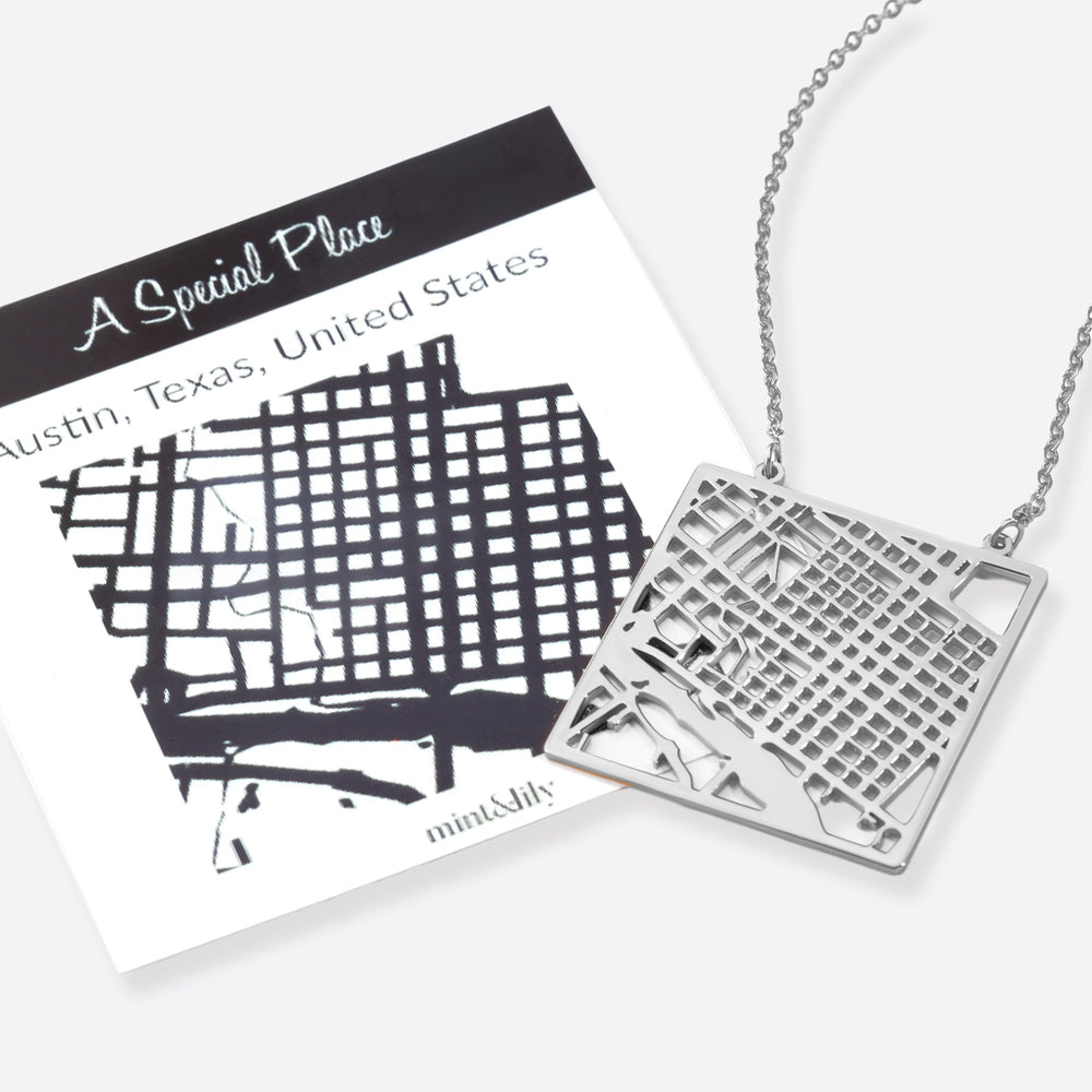 Custom Map Pendant Necklace - Silver / Square