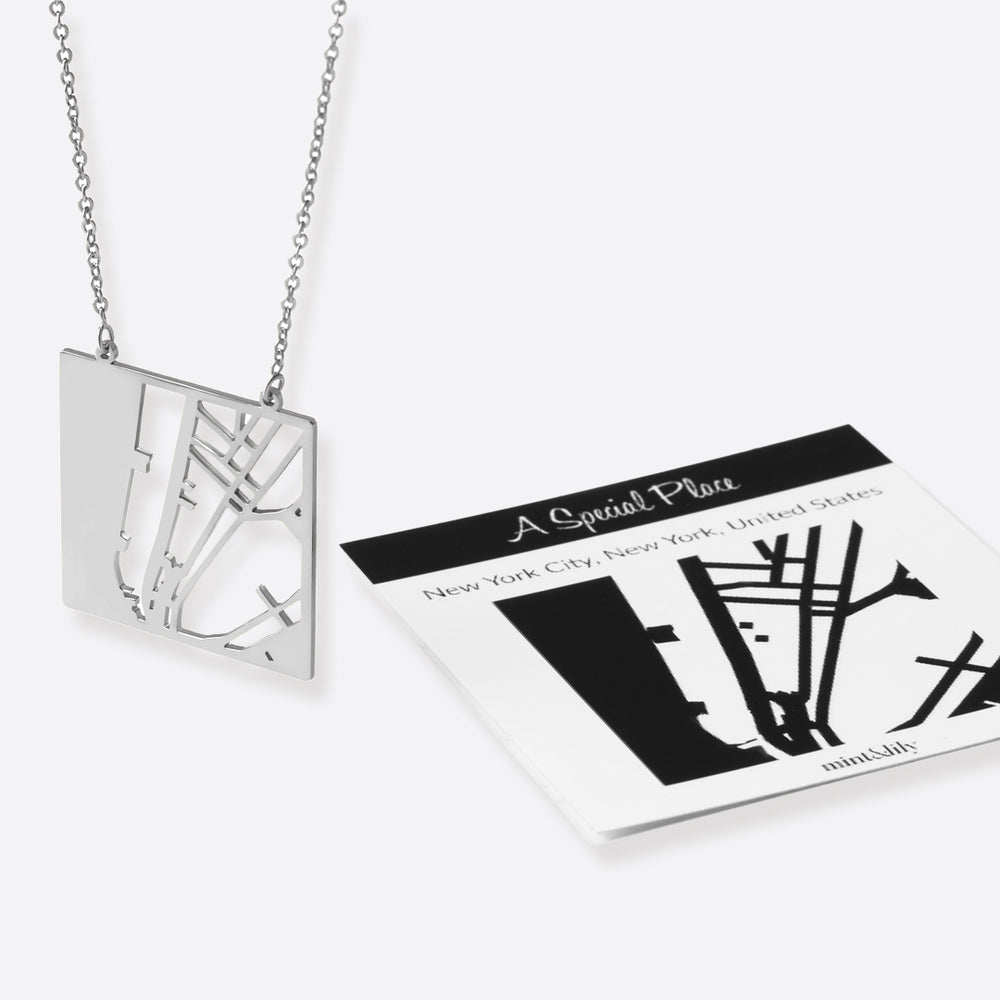 Custom Map Pendant Necklace - Silver / Square