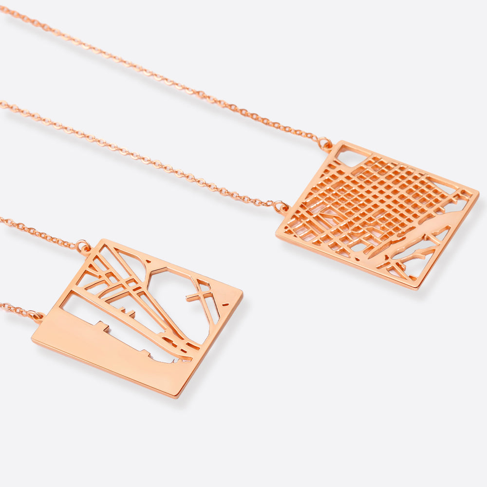 Custom Map Pendant Necklace - 18k Rose Gold over Sterling Silver / Square