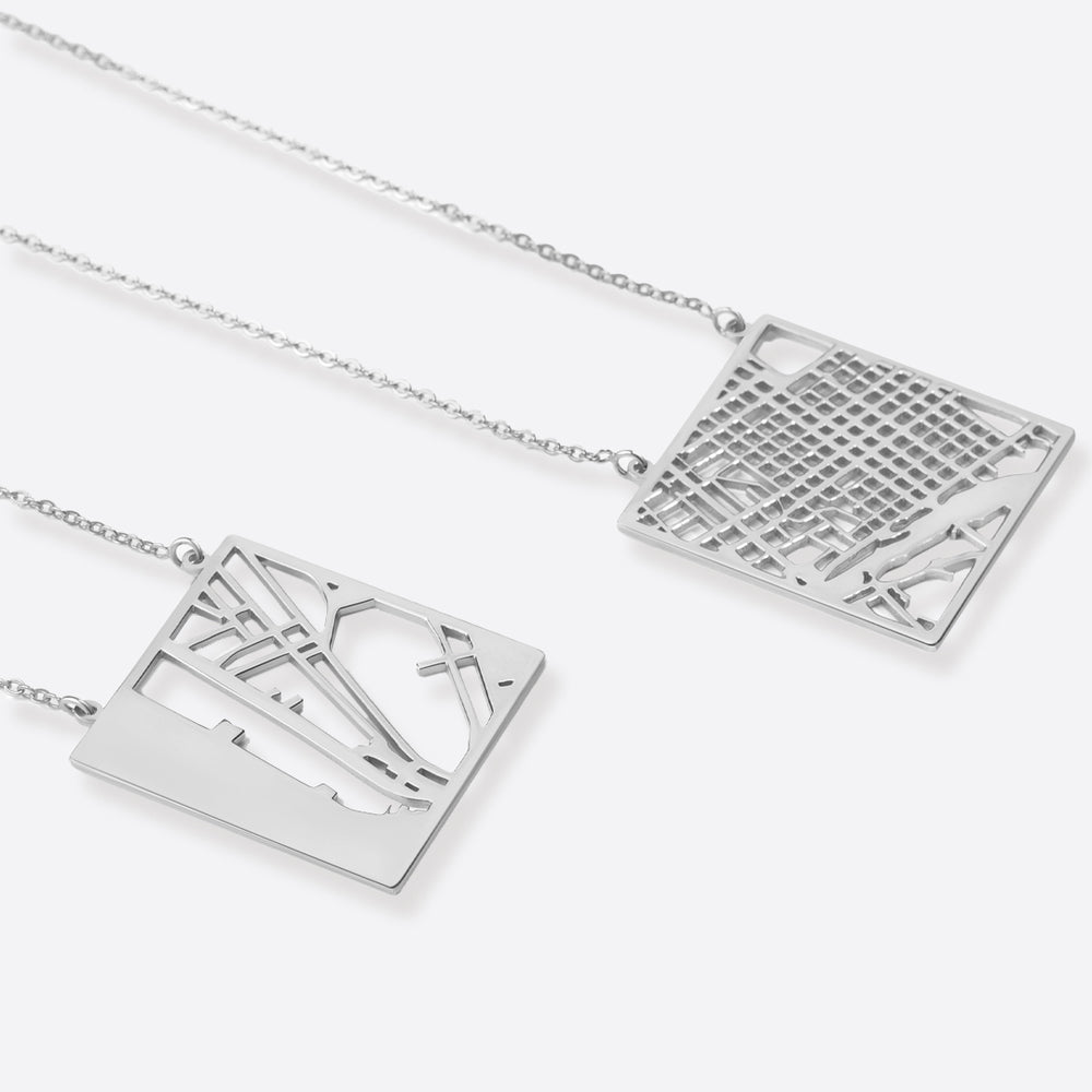 Custom Map Pendant Necklace - Silver / Square
