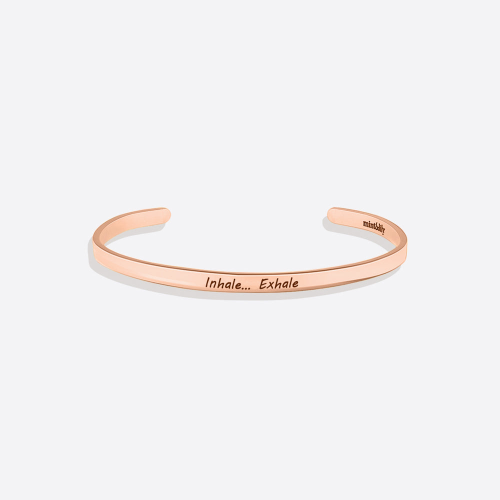 Personalized Thin Cuff Bracelet - 18k Rose Gold Plated / Italics