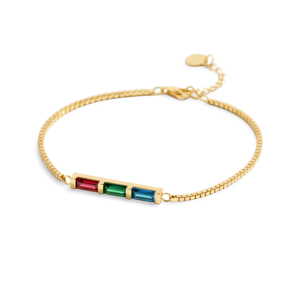 Dainty Baguette Birthstone Bracelet - 18k Gold Plated / 7"+1" / 1