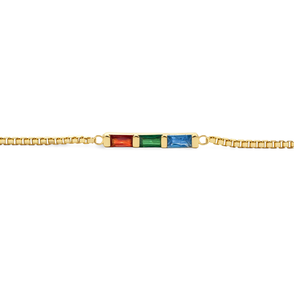 Dainty Baguette Birthstone Bracelet - 18k Gold Plated / 7"+1" / 1