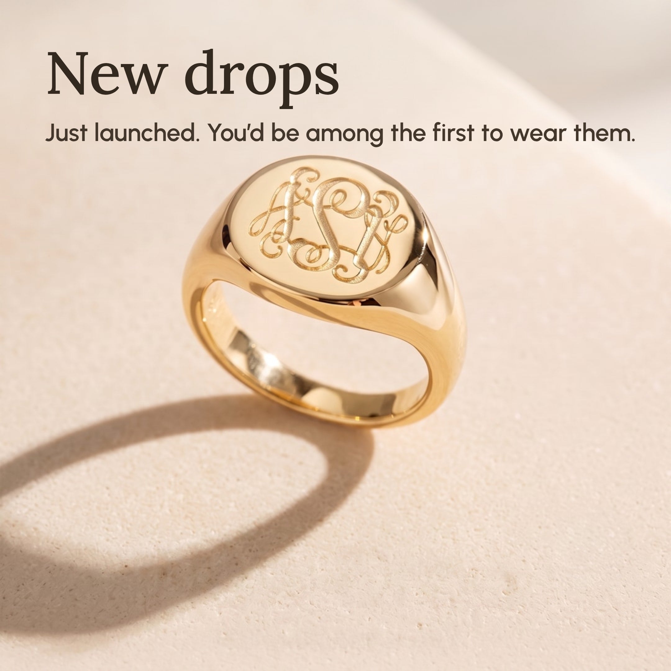 New drops: gold monogram signet ring