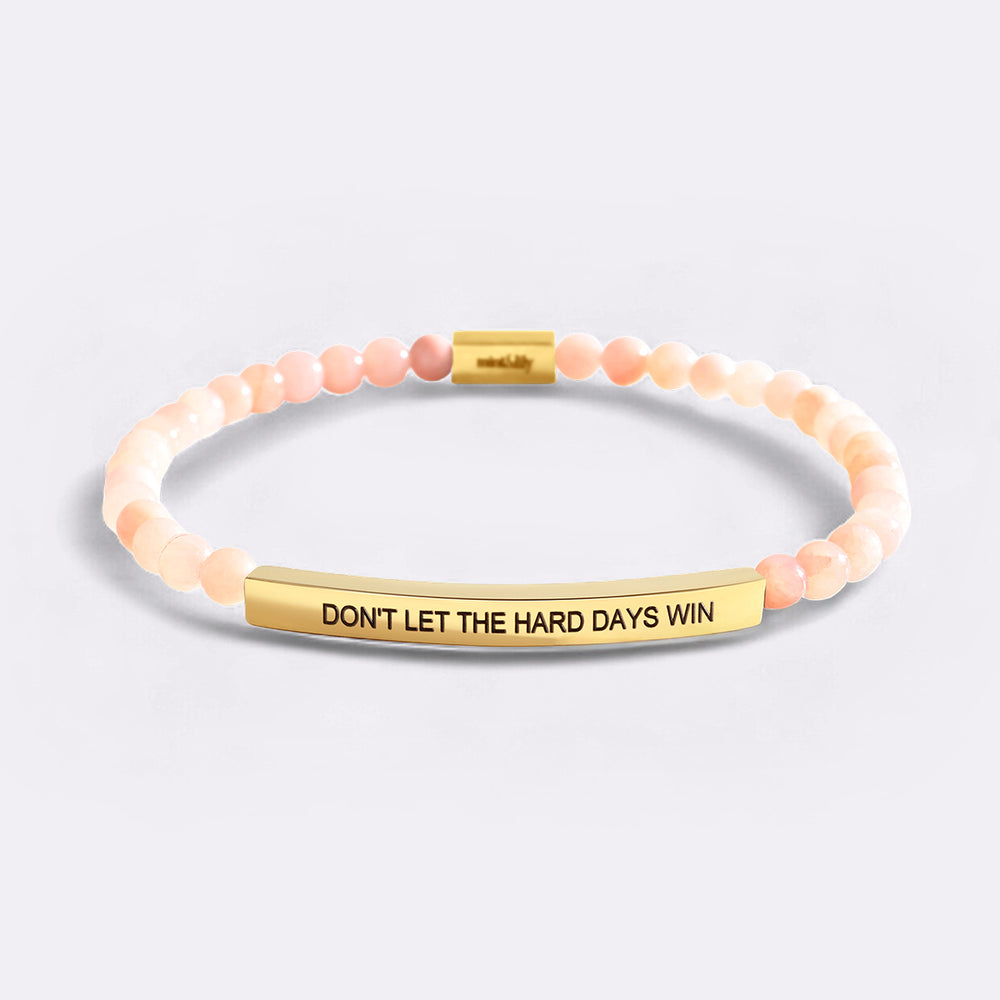 Don't Let The Hard Days Win Beaded Inspire Bracelet - Gold Plate and Rose Quartz / 6.5" / Standard