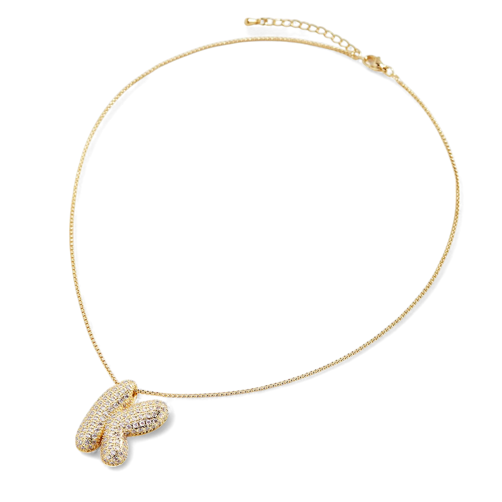 Pave Bubble Initial Necklace - Gold / K