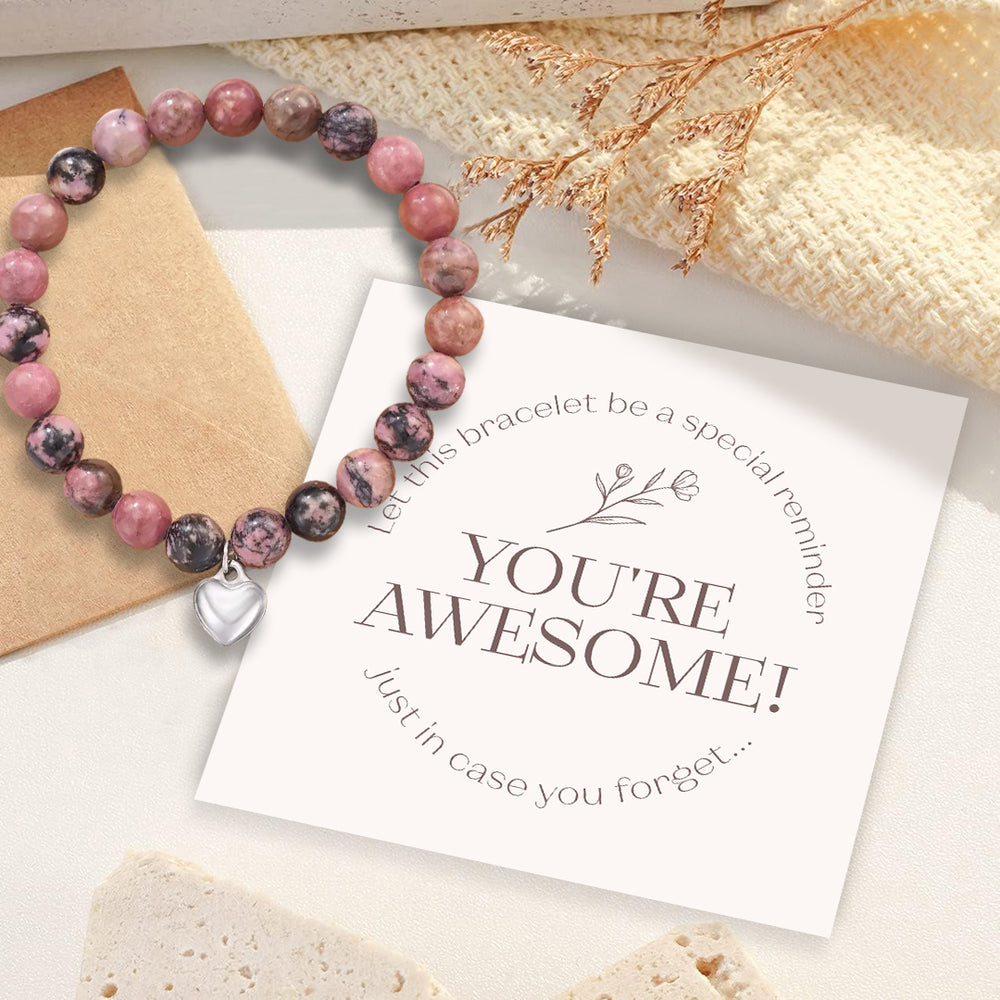 Reminder: You're Awesome Stone Bracelet - Rhodonite