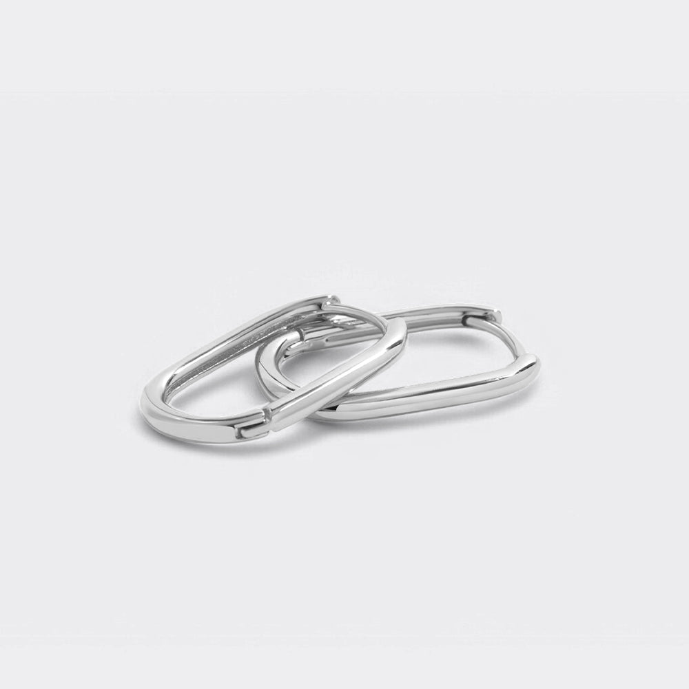 Retro Box Huggie Hoop Earrings - Silver