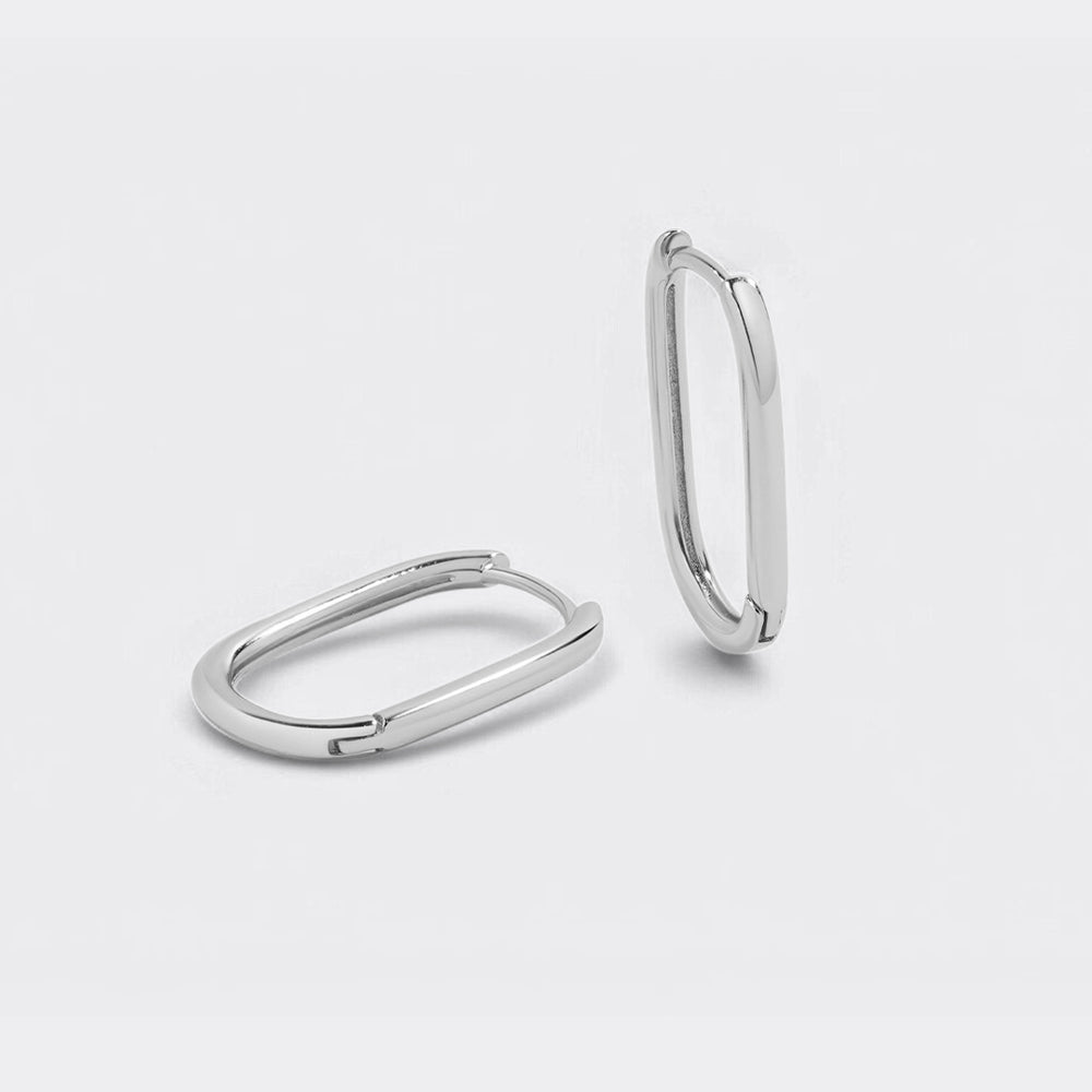 Retro Box Huggie Hoop Earrings - Silver