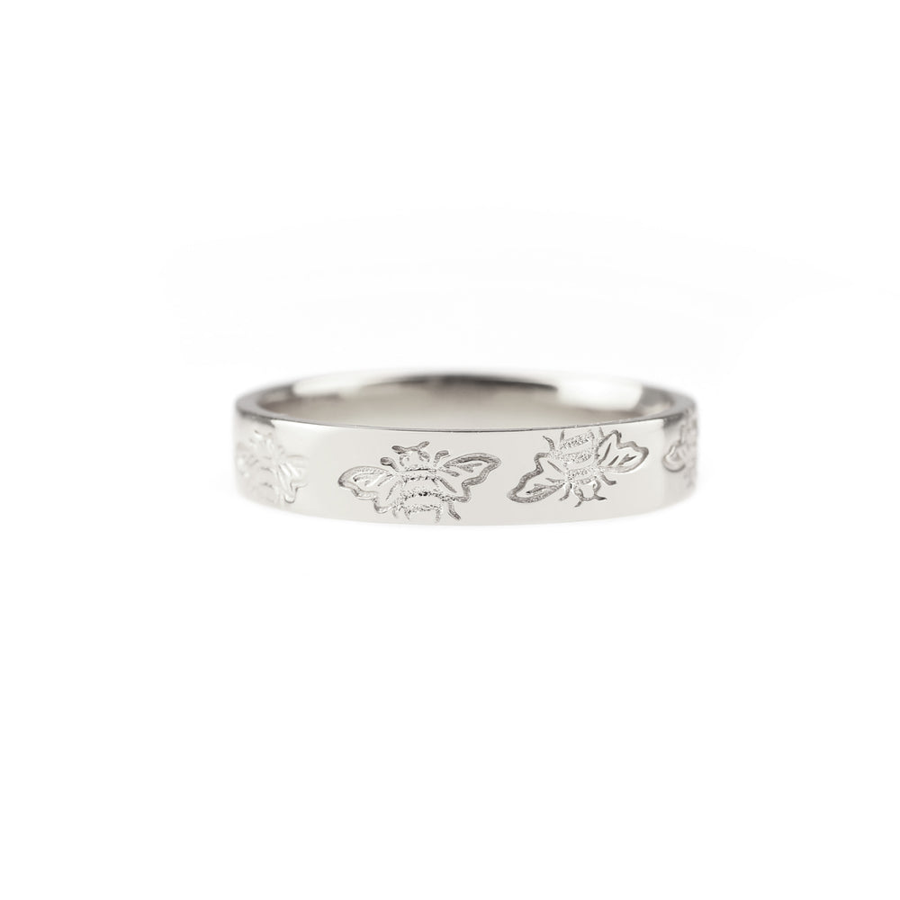 Stamped Honey Bee Band - 925 Sterling Silver / 5