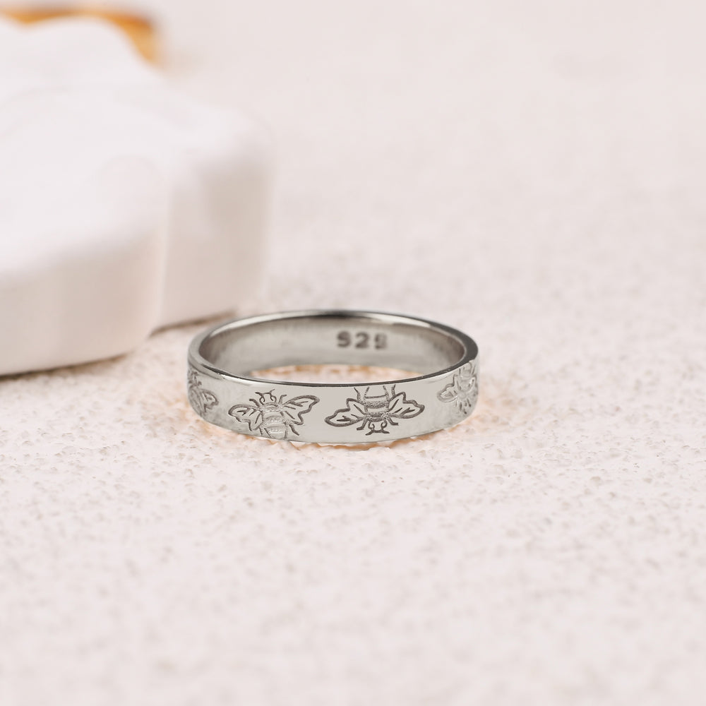 Stamped Honey Bee Band - 925 Sterling Silver / 5