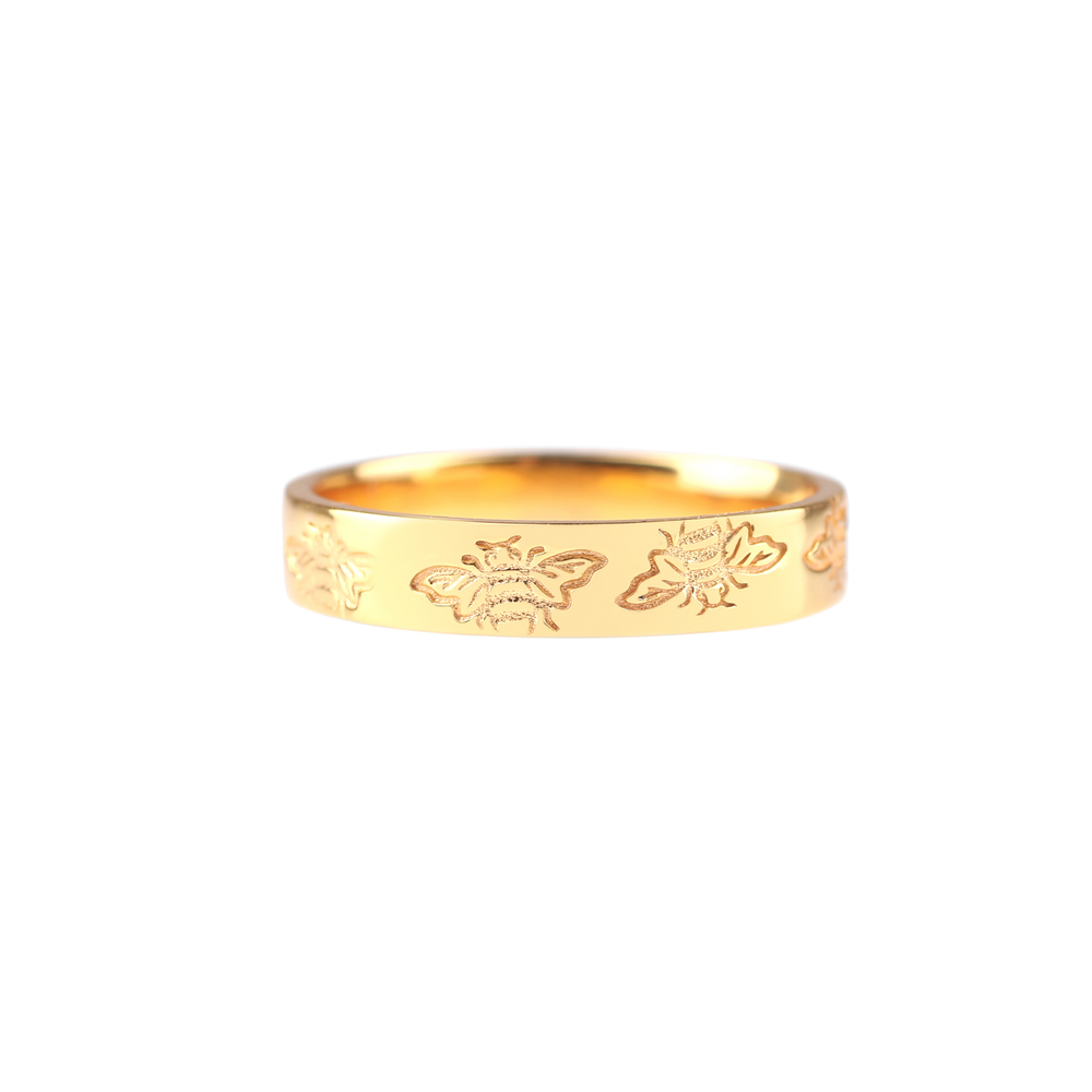 Stamped Honey Bee Band - 18k Gold Over Sterling Silver / 4