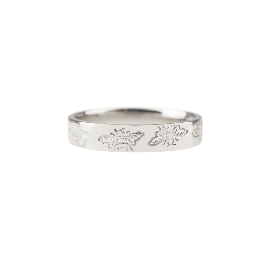 Stamped Honey Bee Band - 925 Sterling Silver / 5