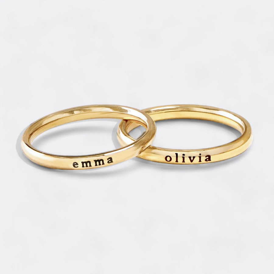 Tiny Stackable Name Ring Mint Lily
