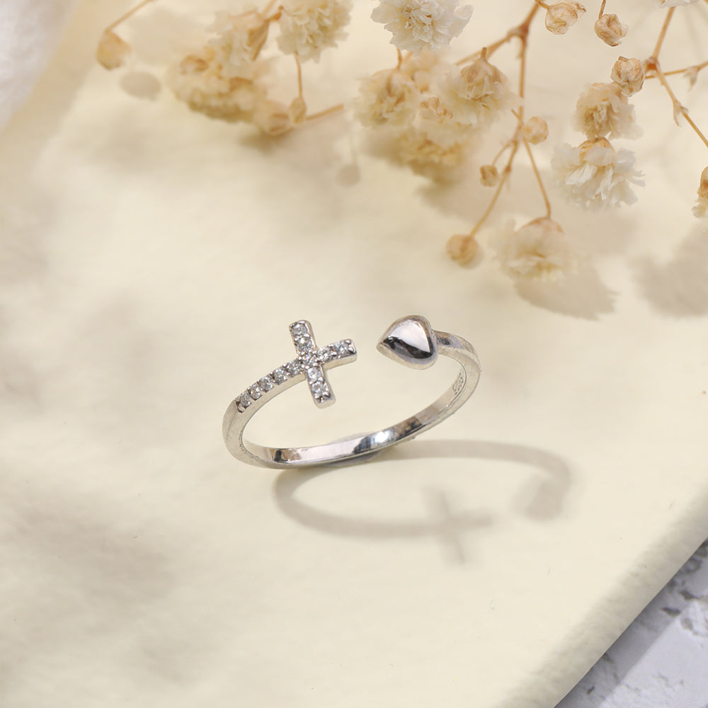 Adjustable Pray Through It Cross & Heart Ring - Default Title