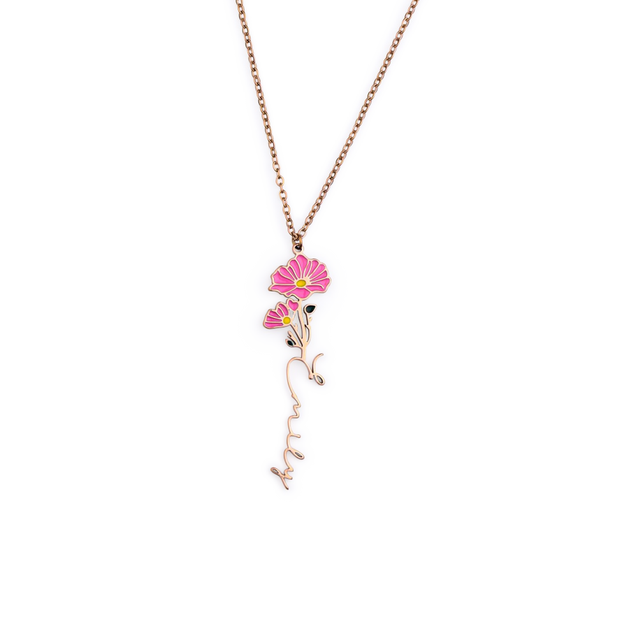 Watercolor Birth Flower Name Necklace Mint & Lily