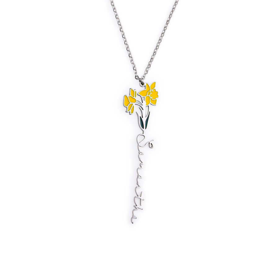 Watercolor Birth Flower Name Necklace Mint & Lily