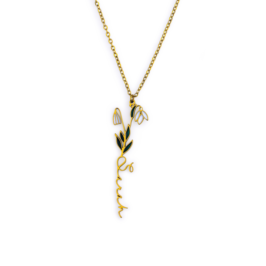 Watercolor Birth Flower Name Necklace Mint & Lily