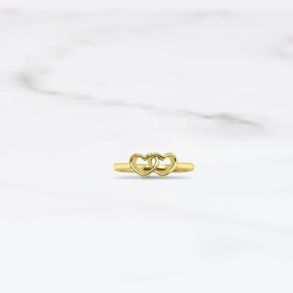 Two Hearts Together Ring - 18k Gold Plated / US 4