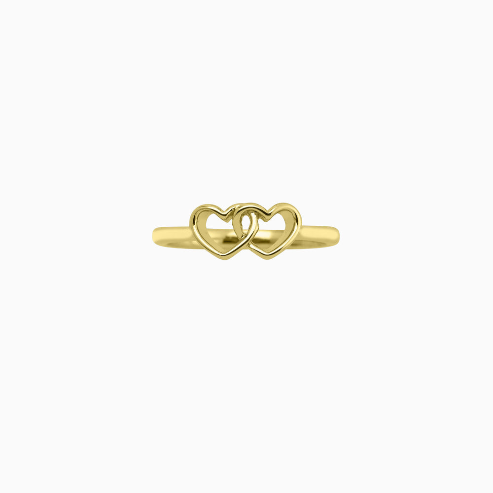 Two Hearts Together Ring - 18k Gold Plated / US 4