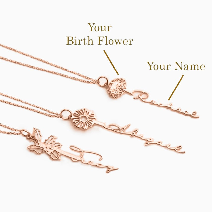 Birth Flower Name Necklace Mint & Lily