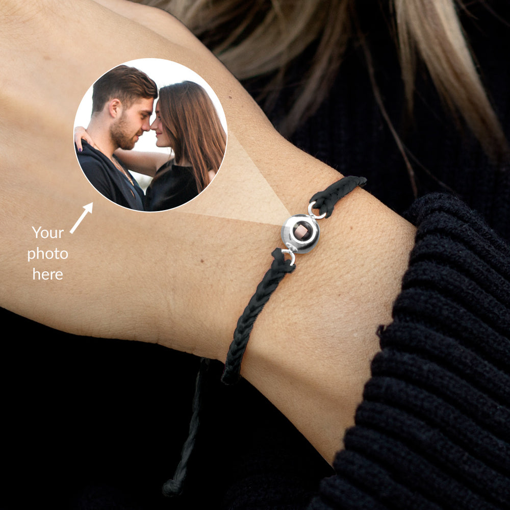 Personalized Adjustable Photo Bracelet - Black / Silver