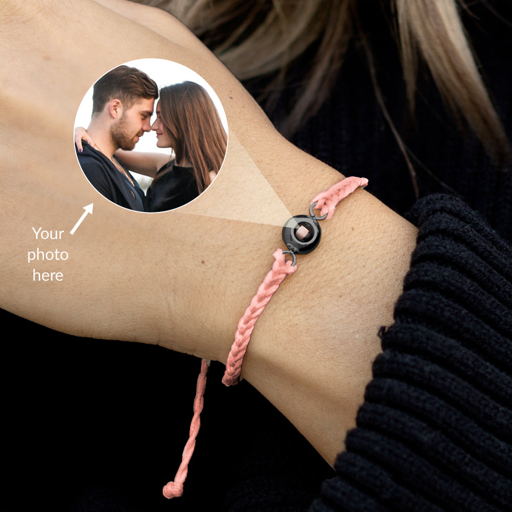 Personalized Adjustable Photo Bracelet - Pink / Black Metal