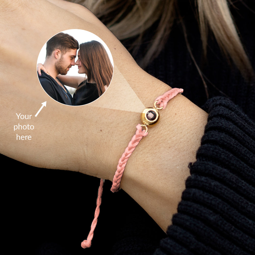 Personalized Adjustable Photo Bracelet - Pink / Gold