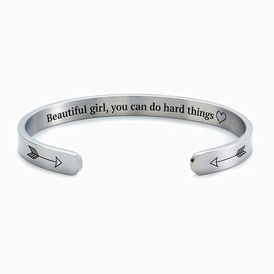 Beautiful Girl You Can Do Hard Things Personalizable Cuff Bracelet Mint Lily
