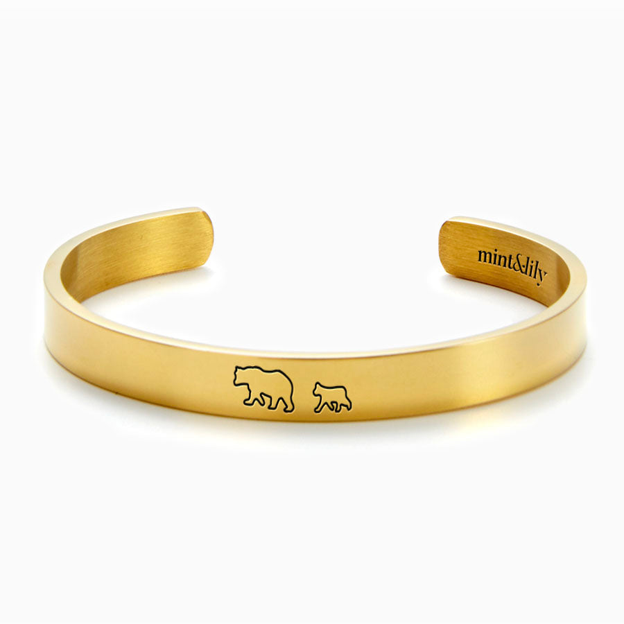 Mama Bear & Her Bears Engraved Cuff Bracelet