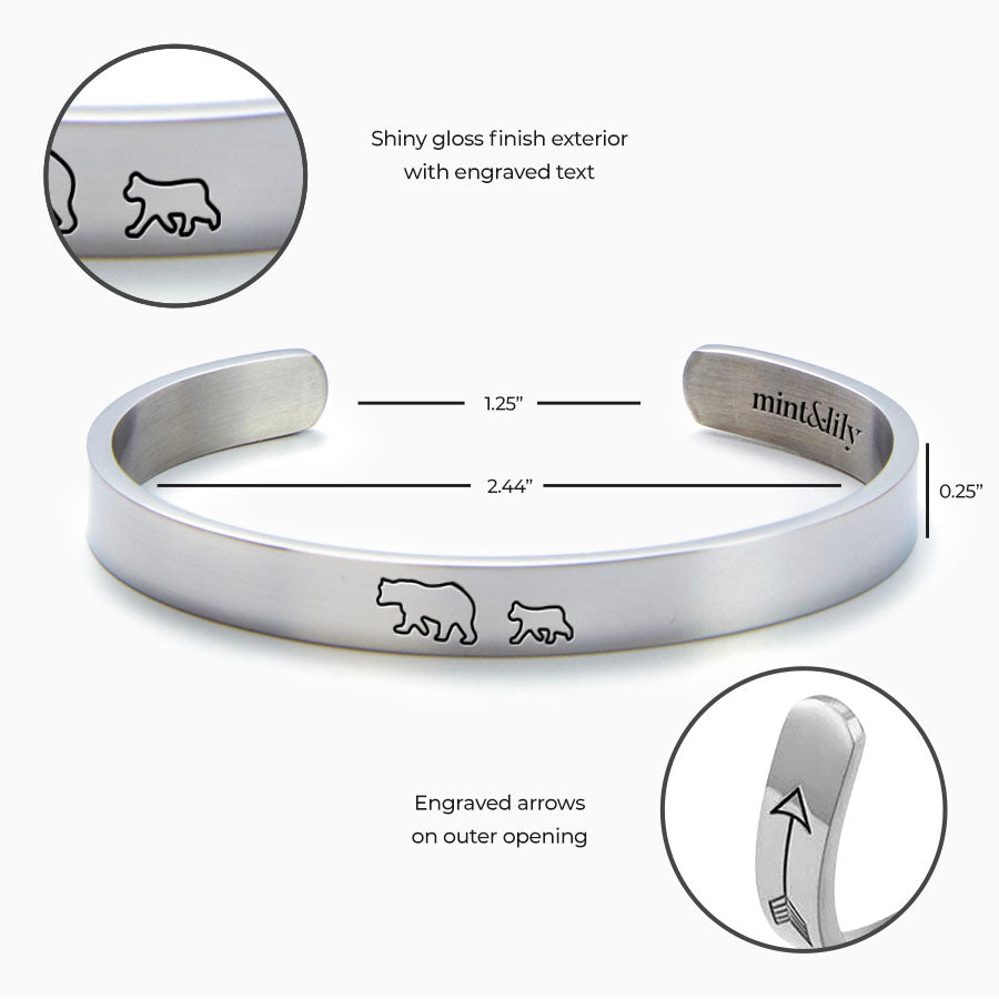 Mama Bear & Her Baby Bears Engraved Cuff Bracelet - Silver / Mama + 2 Cubs / Personalized