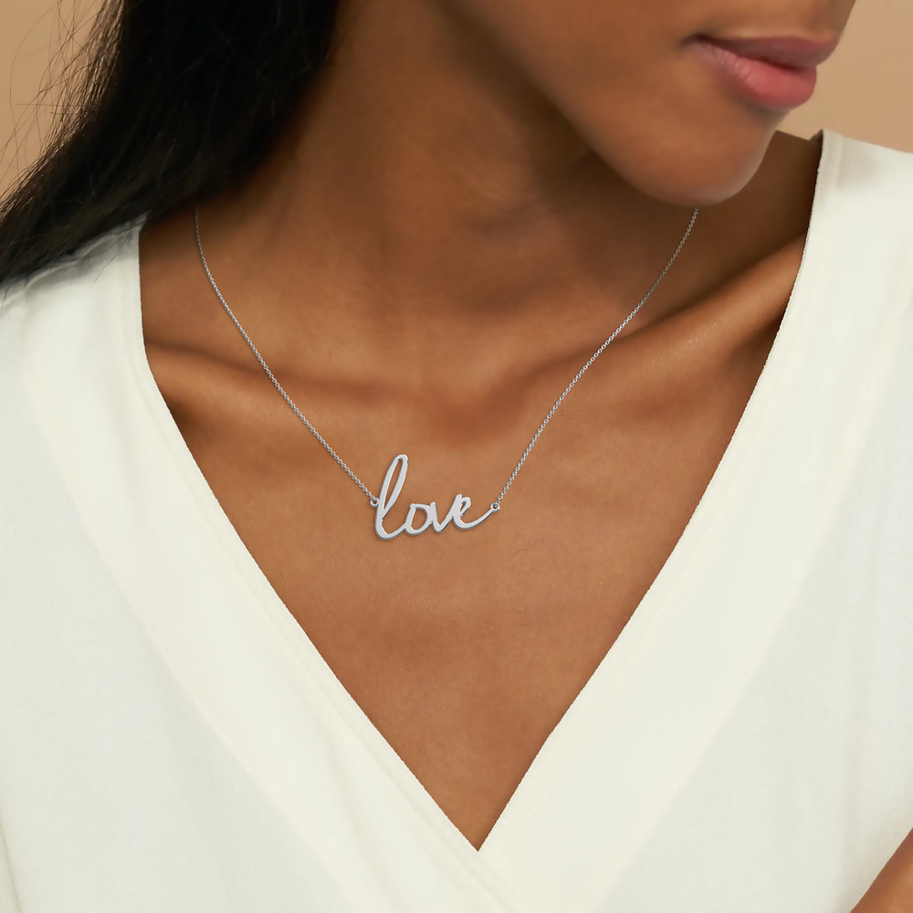 Love Script Necklace - Silver / love