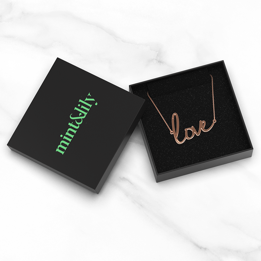 Love Script Necklace - 18k Rose Gold Plated / love