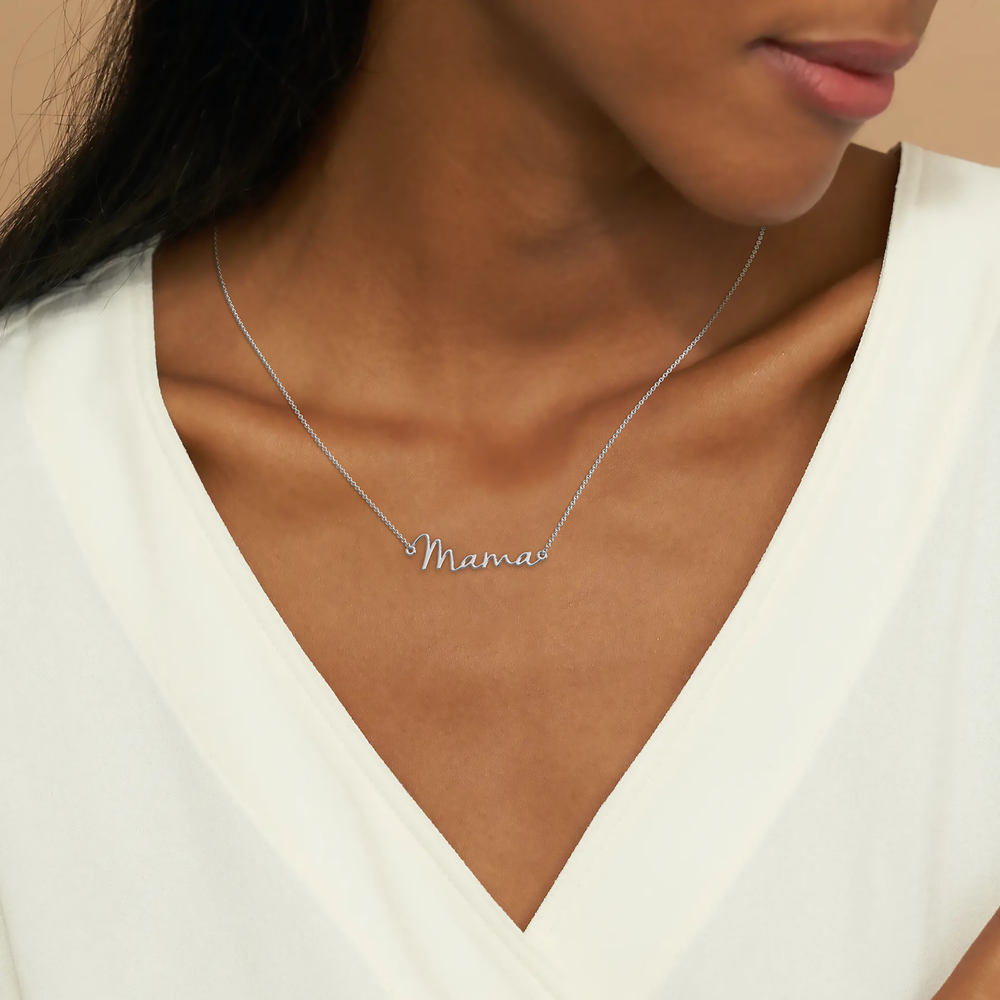 Mama Script Necklace - Silver / Mama