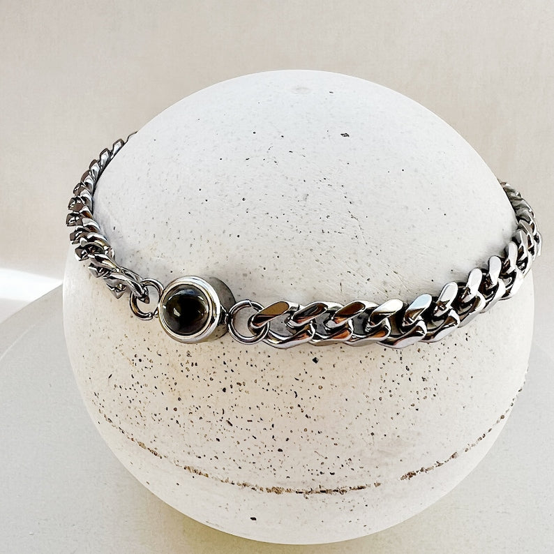 Cuban Chain Photo Bracelet - Silver / 8"