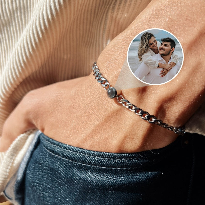 Cuban Chain Photo Bracelet - Silver / 8"