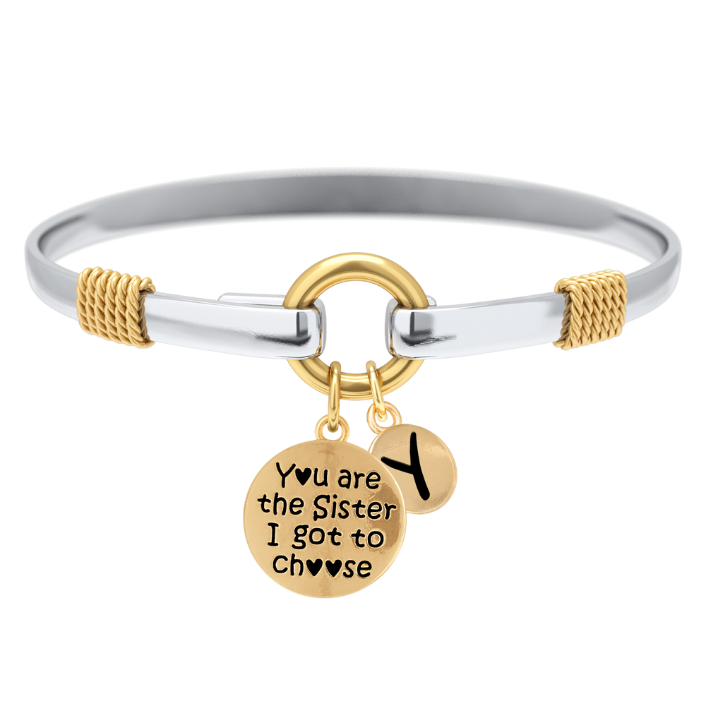 Hermana, tengo que elegir: pulsera con dijes personalizados de dos tonos - Oro / Y
